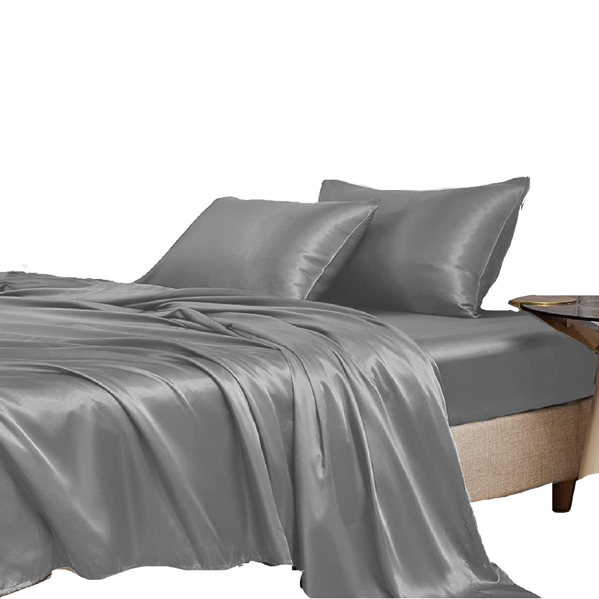 Juego de Sabanas de Satín Gris Oscuro 140x190cm 300 Hilos con Dos Sábanas y Dos Fundas de Almohada - SABANAS | Bylmo