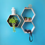 Repisa Accent Blanco y Pino 40x35cm Hexagonal Flotante - REPISAS | Bylmo