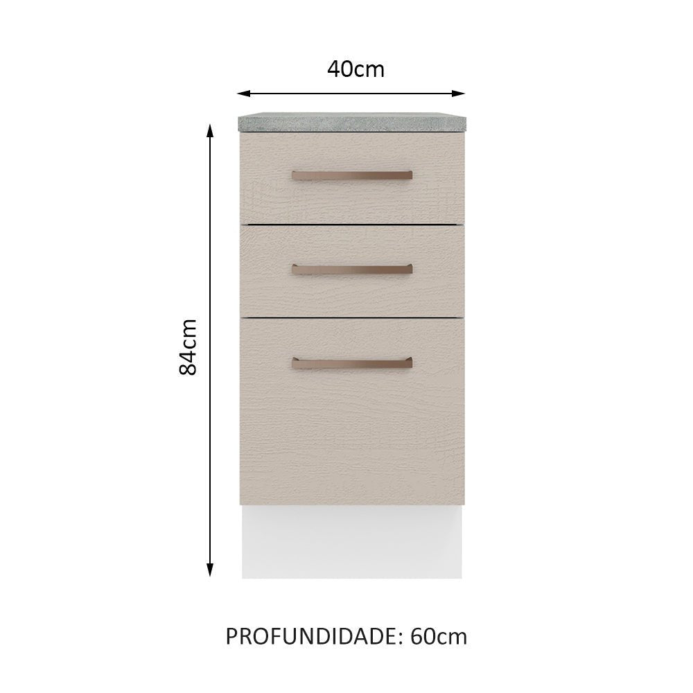 Mueble Inferior de Cocina Agata Blanco y Crema 40x84cm con Meson de Madera y sin Pozuelo - MUEBLES INFERIORES DE COCINA | Bylmo