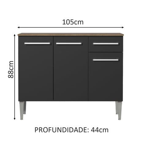Mueble Inferior de Cocina Emily Marron y Negro 105x88cm con Meson de Madera y sin Pozuelo - MUEBLES INFERIORES DE COCINA | Bylmo