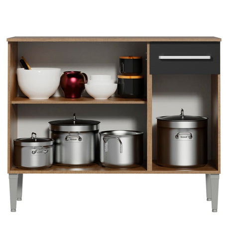 Mueble Inferior de Cocina Emily Marron y Negro 105x88cm con Meson de Madera y sin Pozuelo - MUEBLES INFERIORES DE COCINA | Bylmo