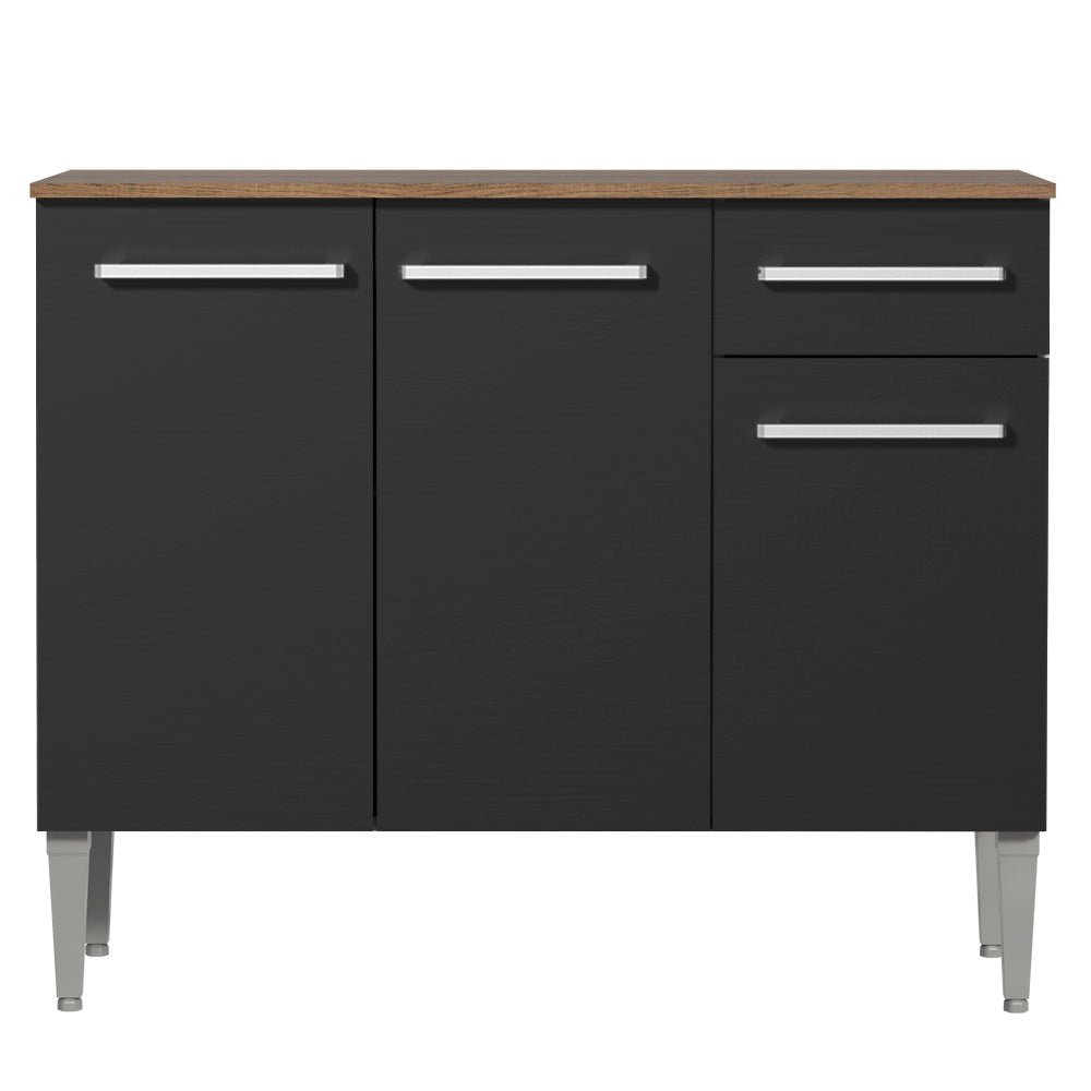 Mueble Inferior de Cocina Emily Marron y Negro 105x88cm con Meson de Madera y sin Pozuelo - MUEBLES INFERIORES DE COCINA | Bylmo