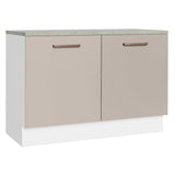 Mueble Inferior de Cocina Agata Blanco y Crema 120x84cm con Meson de Madera y sin Pozuelo - MUEBLES INFERIORES DE COCINA | Bylmo