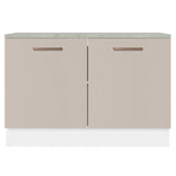 Mueble Inferior de Cocina Agata Blanco y Crema 120x84cm con Meson de Madera y sin Pozuelo - MUEBLES INFERIORES DE COCINA | Bylmo