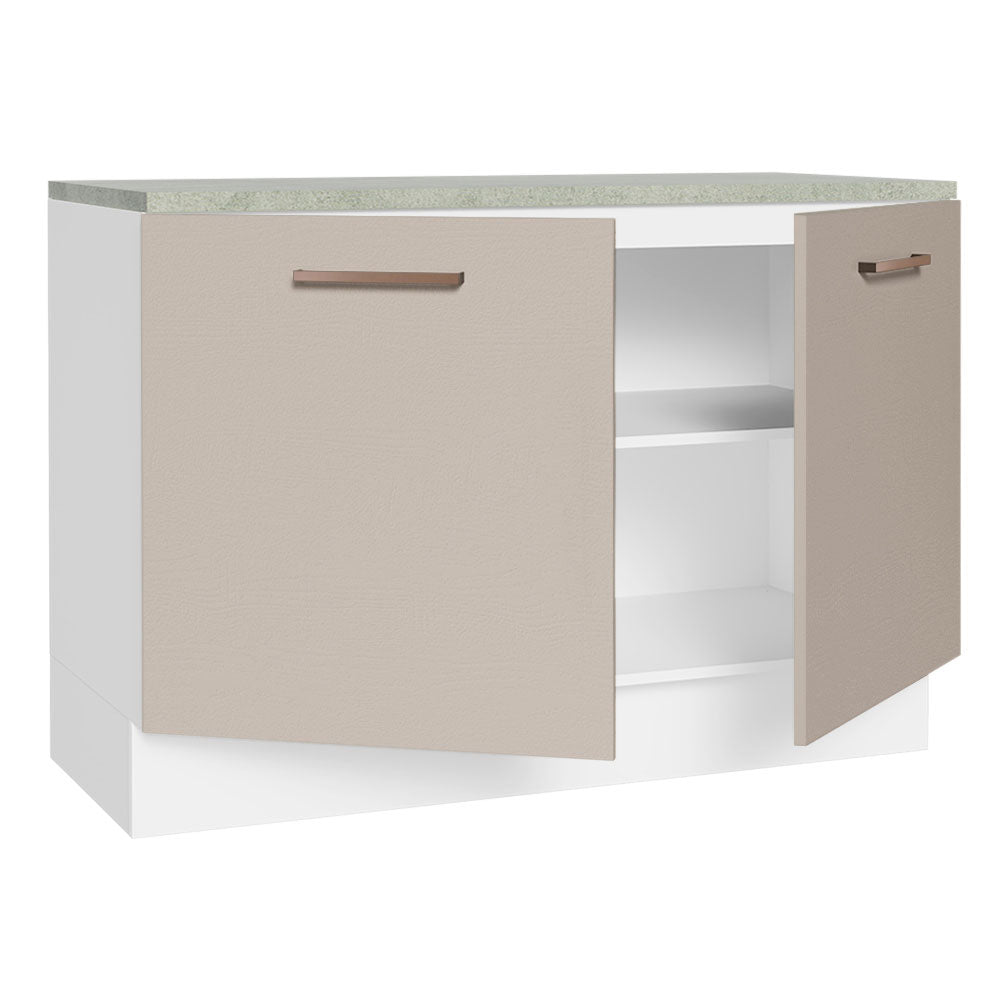 Mueble Inferior de Cocina Agata Blanco y Crema 120x84cm con Meson de Madera y sin Pozuelo - MUEBLES INFERIORES DE COCINA | Bylmo