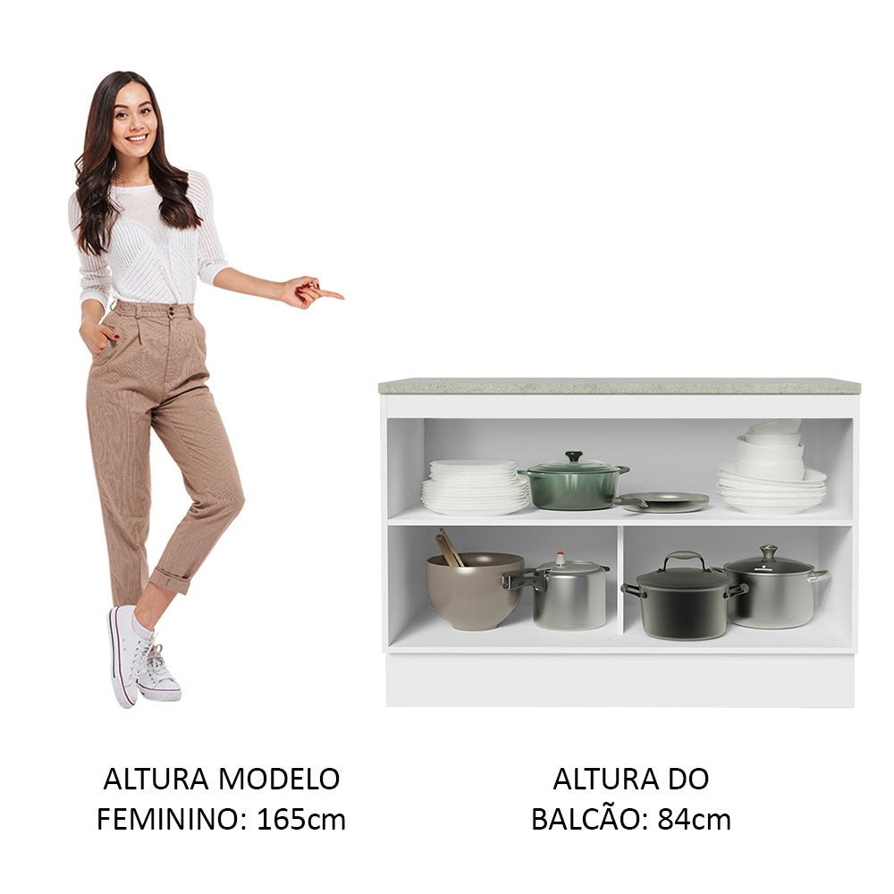 Mueble Inferior de Cocina Agata Blanco y Crema 120x84cm con Meson de Madera y sin Pozuelo - MUEBLES INFERIORES DE COCINA | Bylmo