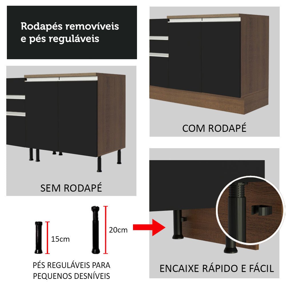 Mueble Inferior de Cocina Glamy Marron y Negro 40x84cm sin Mesón y sin Pozuelo - MUEBLES INFERIORES DE COCINA | Bylmo
