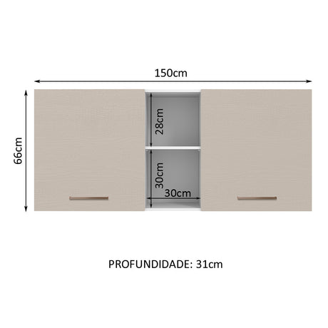 Mueble Superior de Cocina Agata Blanco y Crema 150x66cm con Seis Entrepaños y con Dos Puertas - MUEBLES SUPERIORES DE COCINA | Bylmo