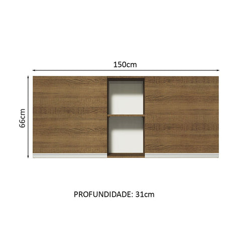 Mueble Superior de Cocina Glamy Marron 150x66cm con Seis Entrepaños y con Dos Puertas - MUEBLES SUPERIORES DE COCINA | Bylmo