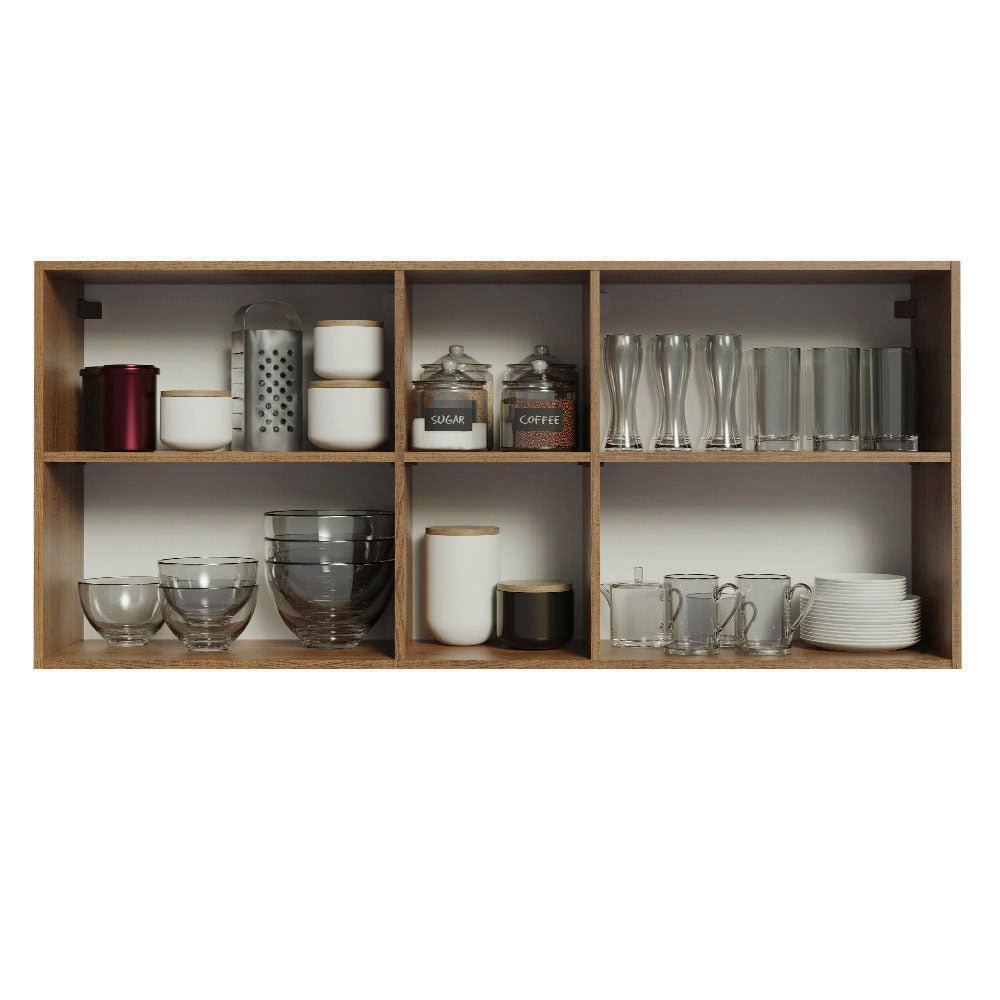 Mueble Superior de Cocina Agata Marron y Blanco 150x66cm con Seis Entrepaños y con Dos Puertas - MUEBLES SUPERIORES DE COCINA | Bylmo