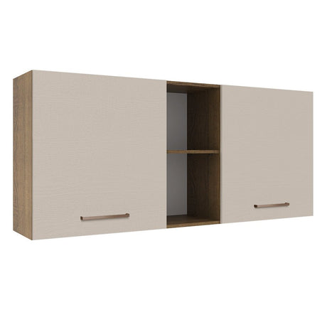 Mueble Superior de Cocina Agata Marron y Crema 150x66cm con Seis Entrepaños y con Dos Puertas - MUEBLES SUPERIORES DE COCINA | Bylmo