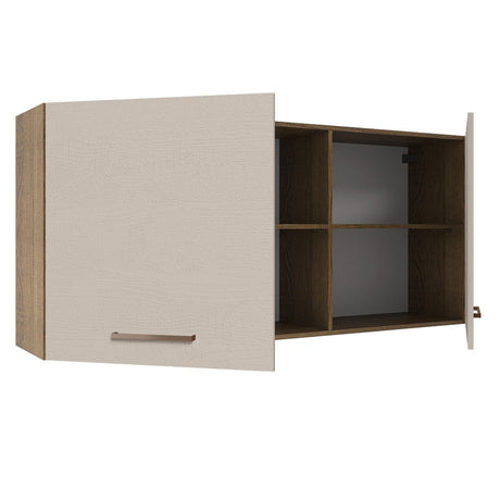 Mueble Superior de Cocina Agata Marron y Crema 150x66cm con Seis Entrepaños y con Dos Puertas - MUEBLES SUPERIORES DE COCINA | Bylmo