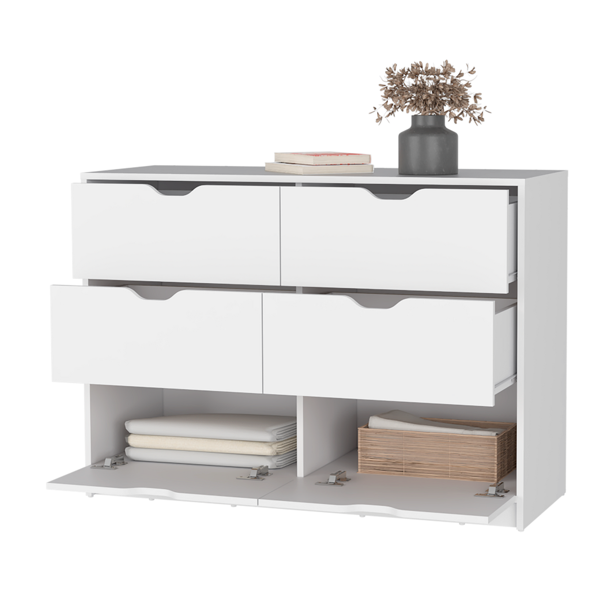 Cómoda Basilea Blanco 10.71x77.6cm de Tres Hileras con Cuatro Cajones - CAJONERAS Y COMODAS | Bylmo