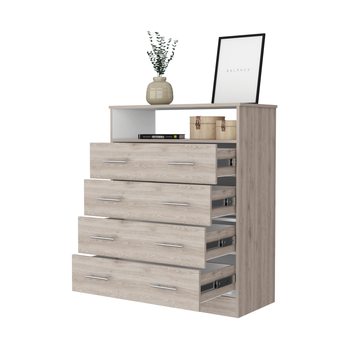 Cómoda Peru Blanco y Ceniza 84x109.6cm de Cuartro Hileras con Cuatro Cajones - CAJONERAS Y COMODAS | Bylmo