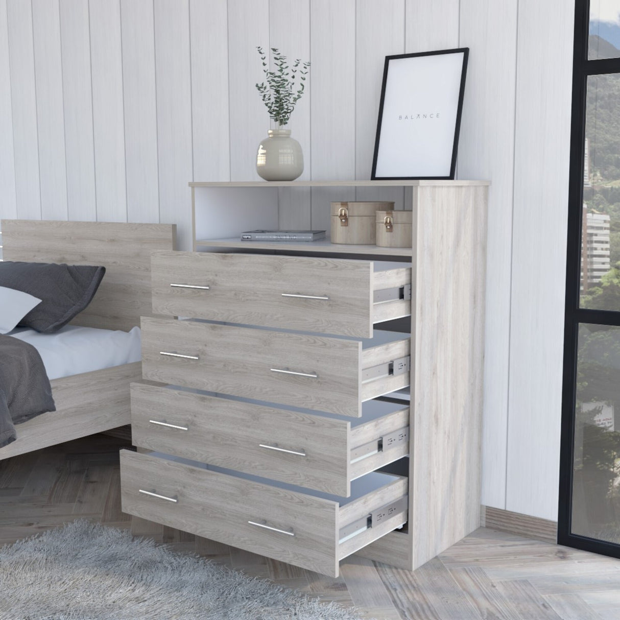 Cómoda Peru Blanco y Ceniza 84x109.6cm de Cuartro Hileras con Cuatro Cajones - CAJONERAS Y COMODAS | Bylmo