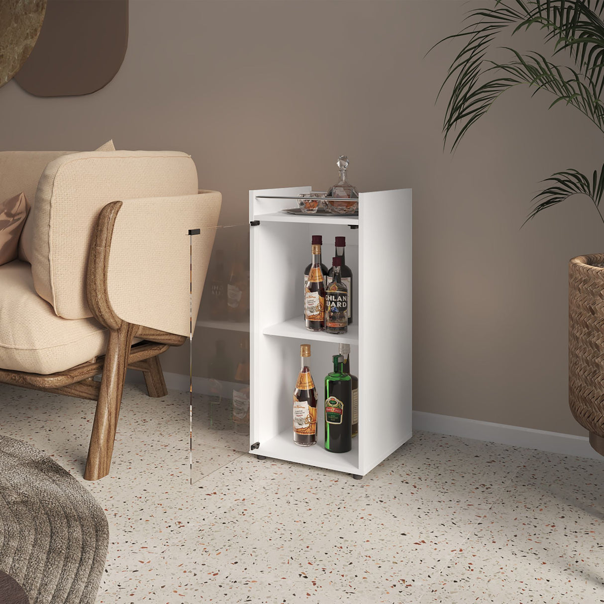 Mini Bar Theba Blanco 38.1x81.3cm sin Cajones y con Tres Comparrtimientos - BARES | Bylmo