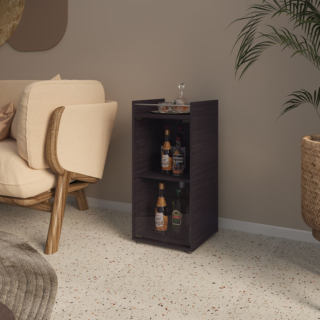 Mini Bar Theba Wengue 38.1x81.3cm sin Cajones y con Tres Comparrtimientos - BARES | Bylmo
