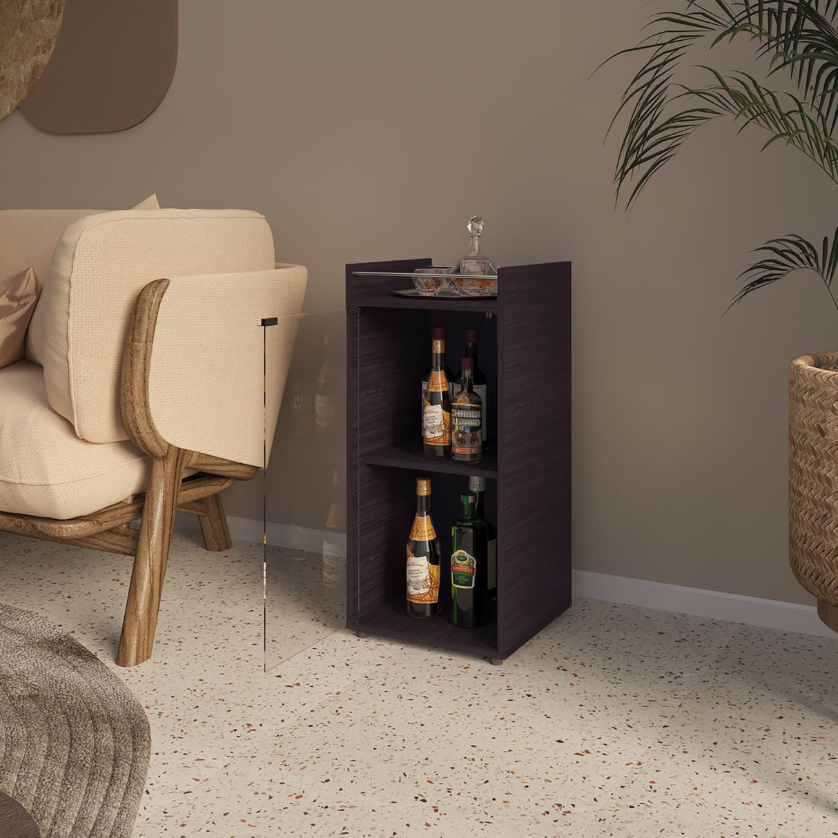 Mini Bar Theba Wengue 38.1x81.3cm sin Cajones y con Tres Comparrtimientos - BARES | Bylmo
