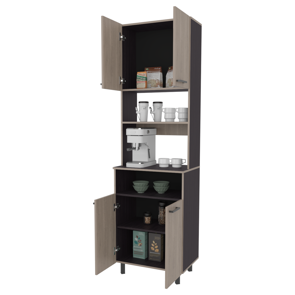 Alacena Otomo Wengue y Bardolino 60x204cm sin Cajones y con Cuatro Puertas - ALACENAS Y MUEBLES MICROONDAS | Bylmo