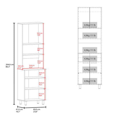 Alacena Otomo Wengue y Bardolino 60x204cm sin Cajones y con Cuatro Puertas - ALACENAS Y MUEBLES MICROONDAS | Bylmo