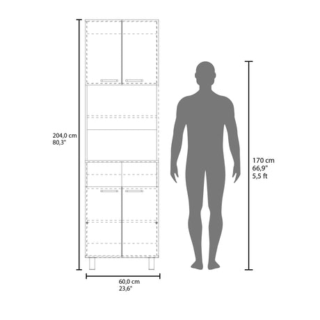 Alacena Otomo Wengue y Bardolino 60x204cm sin Cajones y con Cuatro Puertas - ALACENAS Y MUEBLES MICROONDAS | Bylmo