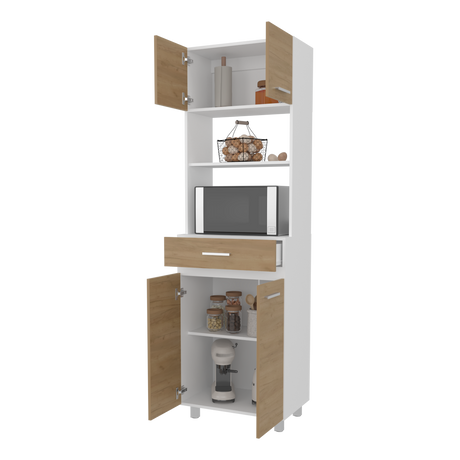 Mueble Microondas Sicilia Fresno y Blanco 62.1x201cm con Un Cajón y con Cuatro Puertas - ALACENAS Y MUEBLES MICROONDAS | Bylmo