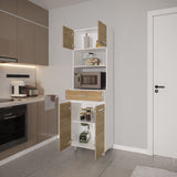 Mueble Microondas Sicilia Fresno y Blanco 62.1x201cm con Un Cajón y con Cuatro Puertas - ALACENAS Y MUEBLES MICROONDAS | Bylmo
