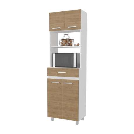 Mueble Microondas Sicilia Fresno y Blanco 62.1x201cm con Un Cajón y con Cuatro Puertas - ALACENAS Y MUEBLES MICROONDAS | Bylmo