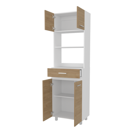 Mueble Microondas Sicilia Fresno y Blanco 62.1x201cm con Un Cajón y con Cuatro Puertas - ALACENAS Y MUEBLES MICROONDAS | Bylmo
