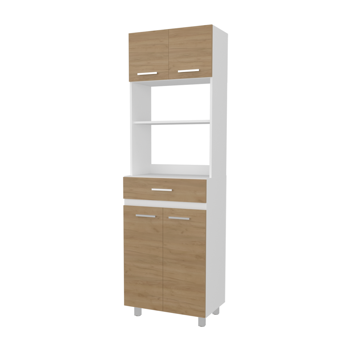 Mueble Microondas Sicilia Fresno y Blanco 62.1x201cm con Un Cajón y con Cuatro Puertas - ALACENAS Y MUEBLES MICROONDAS | Bylmo
