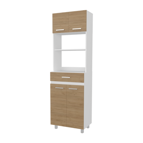 Mueble Microondas Sicilia Fresno y Blanco 62.1x201cm con Un Cajón y con Cuatro Puertas - ALACENAS Y MUEBLES MICROONDAS | Bylmo