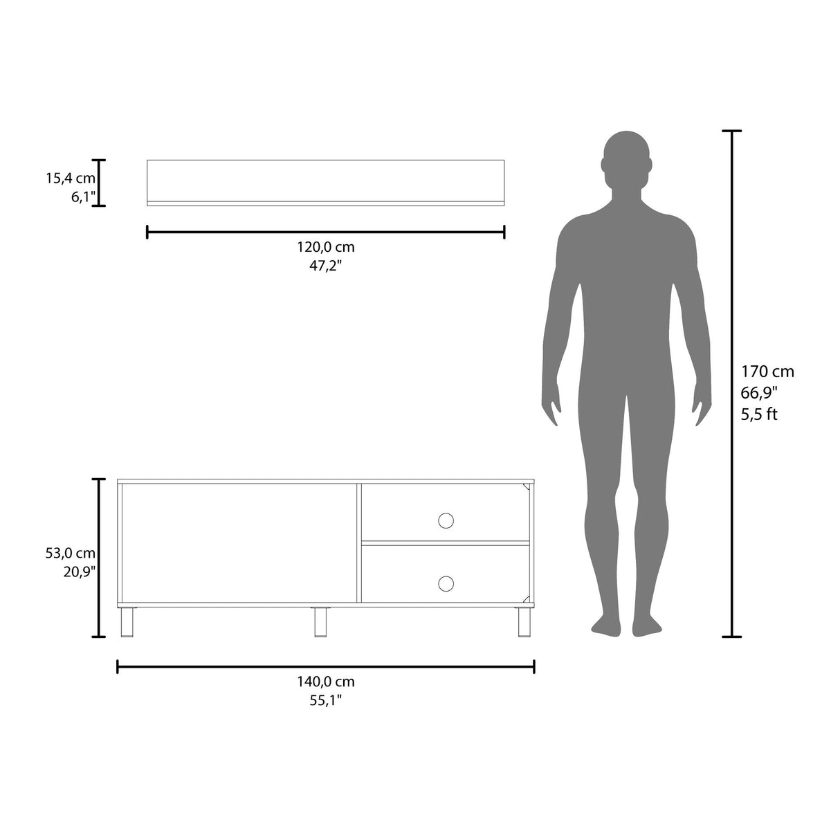 Mesa para TV Bryce Blanco 140x53cm Pata TV Hasta 60 Pulgadas con Tres Compartimientos - MUEBLES DE TV | Bylmo