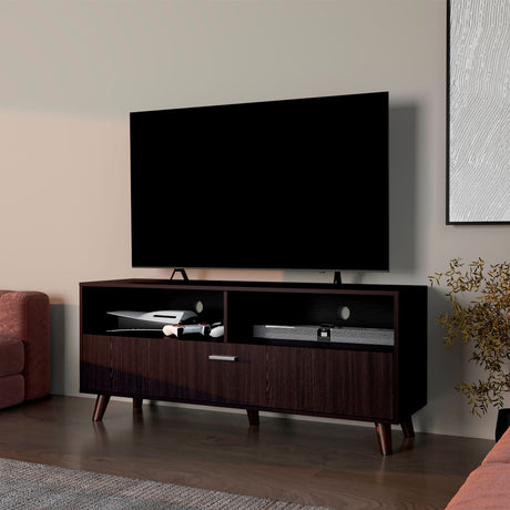 Rack de TV Patrick Wengue 139x59cm Pata TV Hasta 60 Pulgadas con Cuatro Compartimientos - MUEBLES DE TV | Bylmo