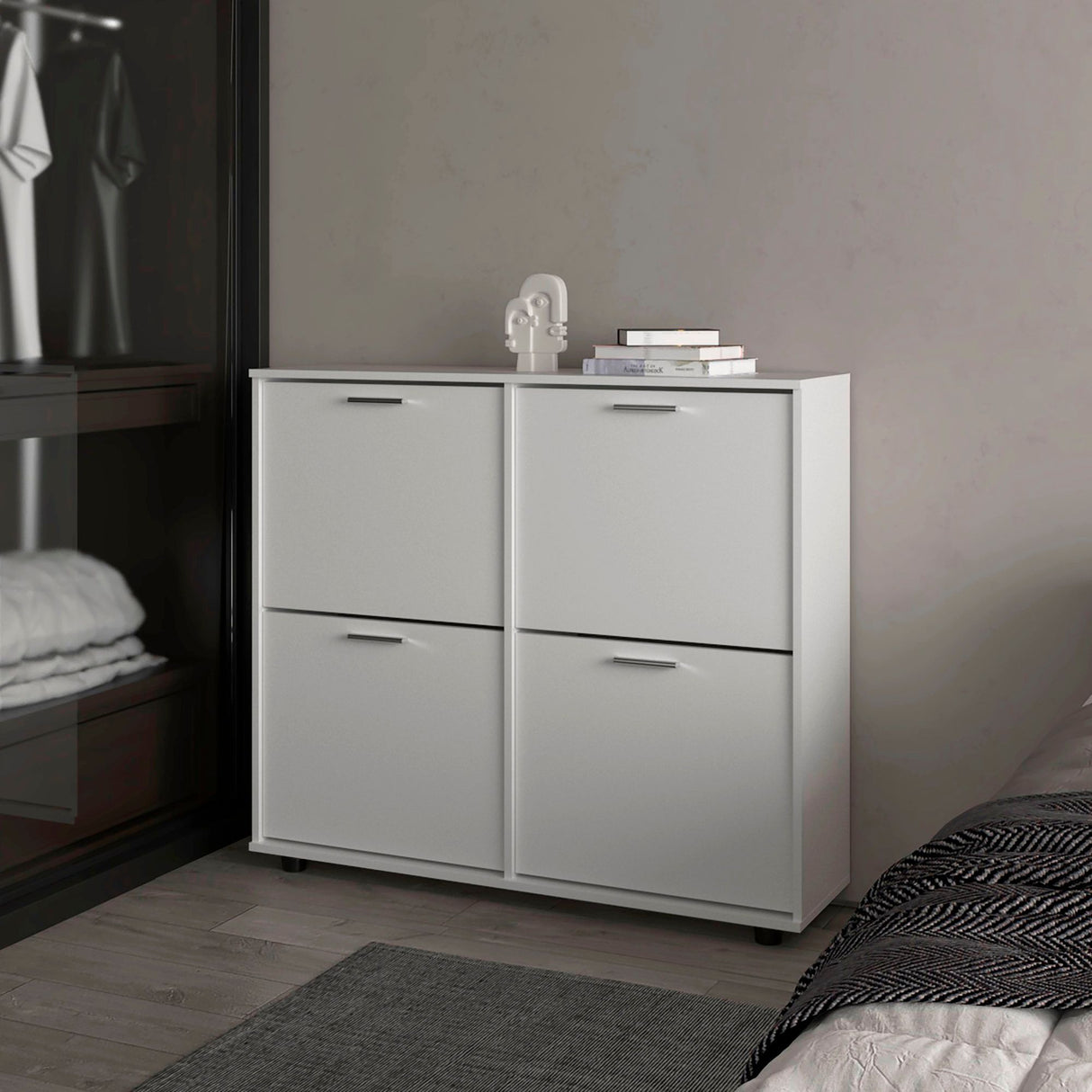 Zapatero Opal Blanco 110x96.5cm de Dos Niveles Para Dieciséis Pares - ZAPATEROS | Bylmo
