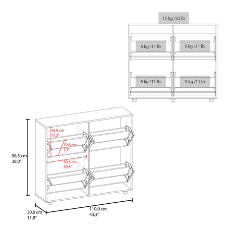 Zapatero Opal Blanco 110x96.5cm de Dos Niveles Para Dieciséis Pares - ZAPATEROS | Bylmo
