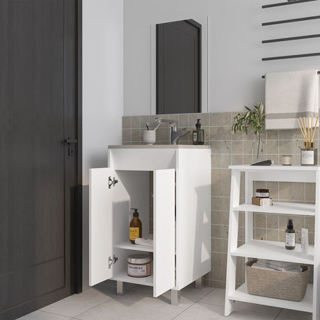 Set Mueble para Lavamanos con Espejo Brady Blanco 45x84.4cm Individual con Lavamanos - MUEBLES PARA LAVAMANOS | Bylmo