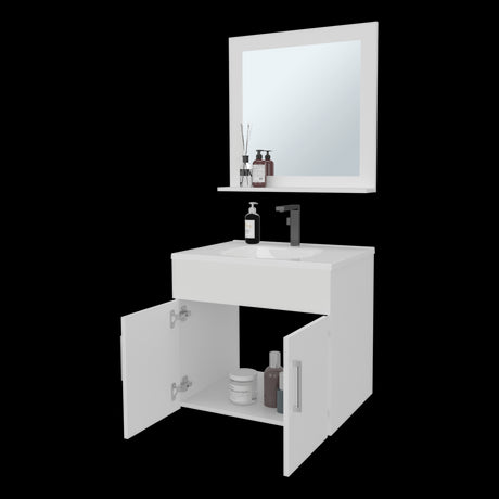 Set Mueble para Lavamanos con Espejo Flotante Blake Blanco 61.3x53.3cm Individual con Lavamanos - MUEBLES PARA LAVAMANOS | Bylmo