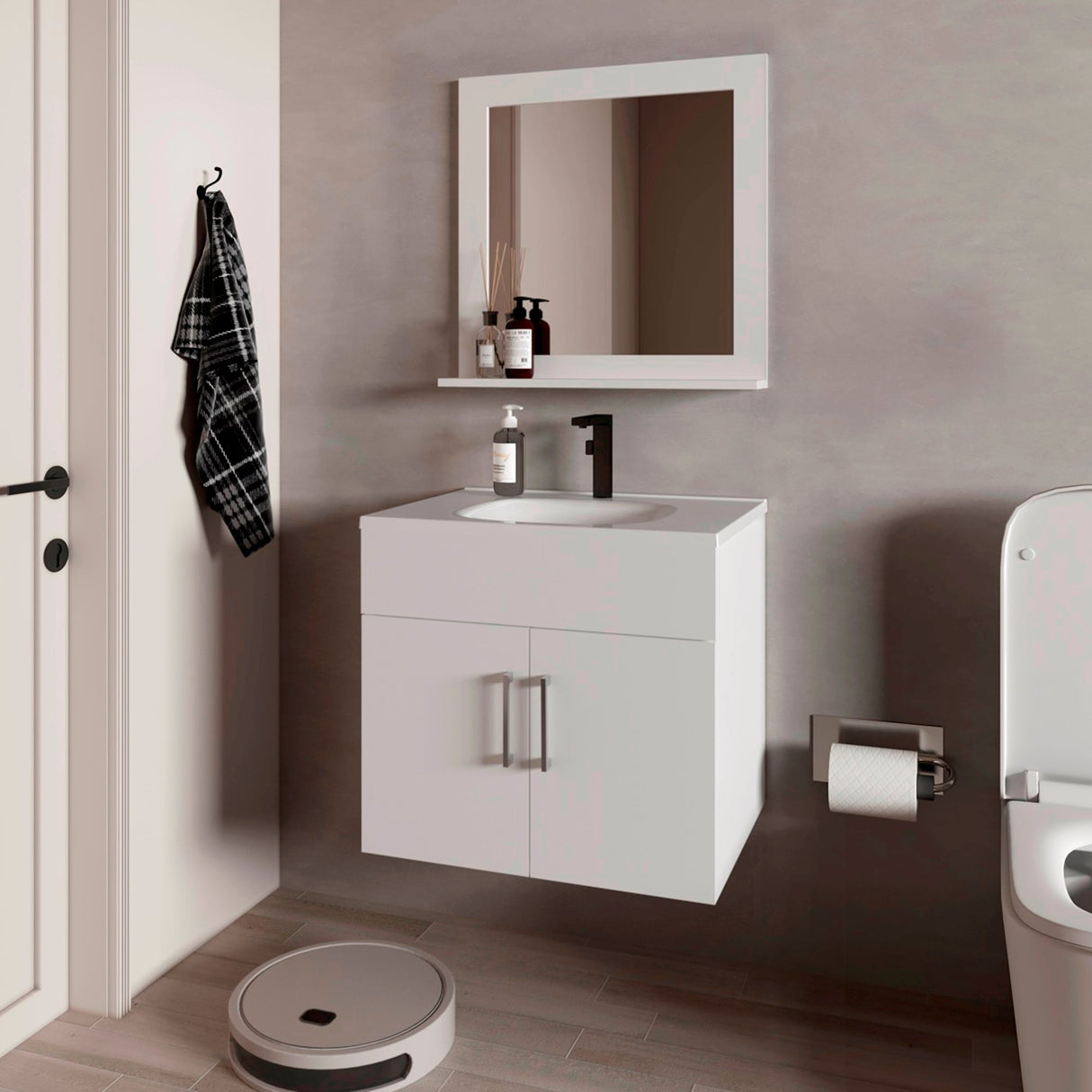 Set Mueble para Lavamanos con Espejo Flotante Blake Blanco 61.3x53.3cm Individual con Lavamanos - MUEBLES PARA LAVAMANOS | Bylmo