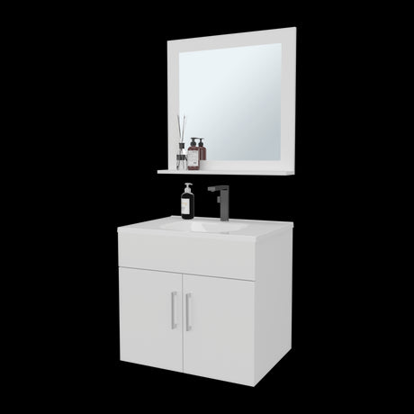 Set Mueble para Lavamanos con Espejo Flotante Blake Blanco 61.3x53.3cm Individual con Lavamanos - MUEBLES PARA LAVAMANOS | Bylmo