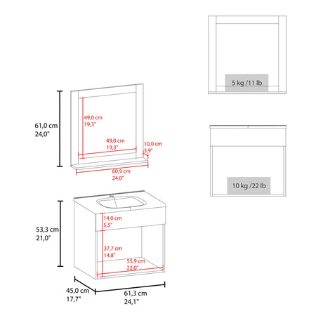 Set Mueble para Lavamanos con Espejo Flotante Blake Blanco 61.3x53.3cm Individual con Lavamanos - MUEBLES PARA LAVAMANOS | Bylmo