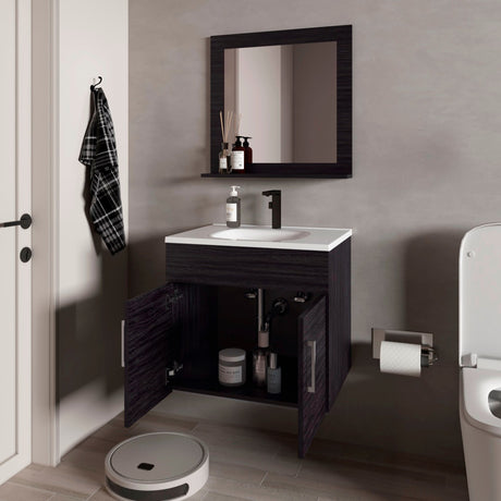 Set Mueble para Lavamanos con Espejo Flotante Blake Wengue 61.3x53.3cm Individual con Lavamanos - MUEBLES PARA LAVAMANOS | Bylmo