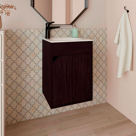 Mueble para Lavamanos Bethel Wengue 39.4x55cm Individual Flotante con Lavamanos Integrado y sin Cajones - MUEBLES PARA LAVAMANOS | Bylmo