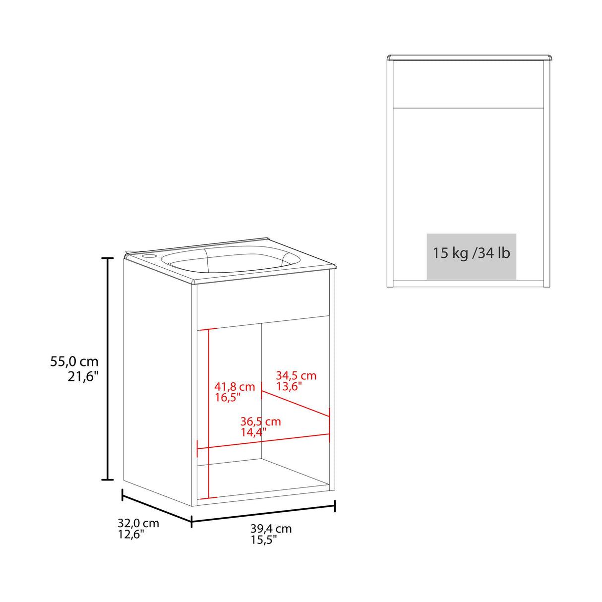 Mueble para Lavamanos Bethel Wengue 39.4x55cm Individual Flotante con Lavamanos Integrado y sin Cajones - MUEBLES PARA LAVAMANOS | Bylmo