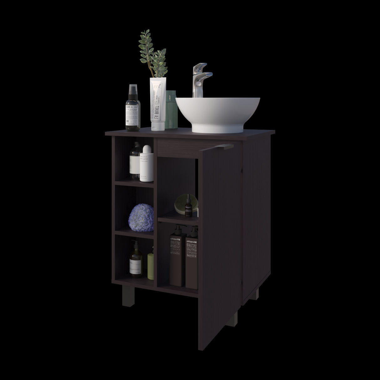 Mueble para Lavamanos Alegra Wengue 62x88.4cm Individual con Lavamanos Vessel y sin Cajones - MUEBLES PARA LAVAMANOS | Bylmo