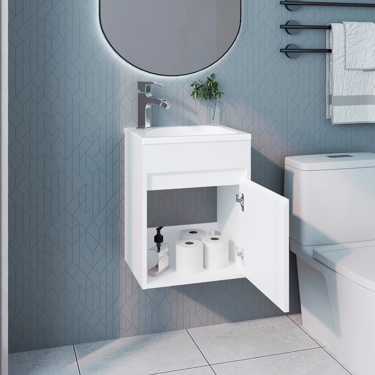 Mueble para Lavamanos Furman Blanco 39.6x49.3cm Individual Flotante con Lavamanos Integrado y sin Cajones - MUEBLES PARA LAVAMANOS | Bylmo