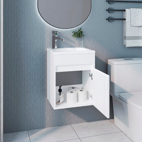 Mueble para Lavamanos Furman Blanco 39.6x49.3cm Individual Flotante con Lavamanos Integrado y sin Cajones - MUEBLES PARA LAVAMANOS | Bylmo