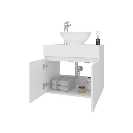 Mueble para Lavamanos Manchester Blanco 59.5x51.8cm Individual Flotante con Lavamanos Vessel y sin Cajones - MUEBLES PARA LAVAMANOS | Bylmo