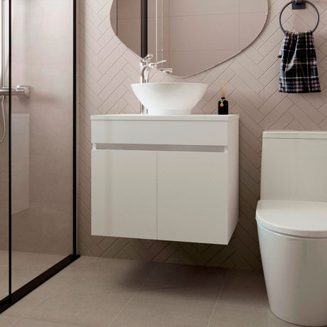 Mueble para Lavamanos Manchester Blanco 59.5x51.8cm Individual Flotante con Lavamanos Vessel y sin Cajones - MUEBLES PARA LAVAMANOS | Bylmo