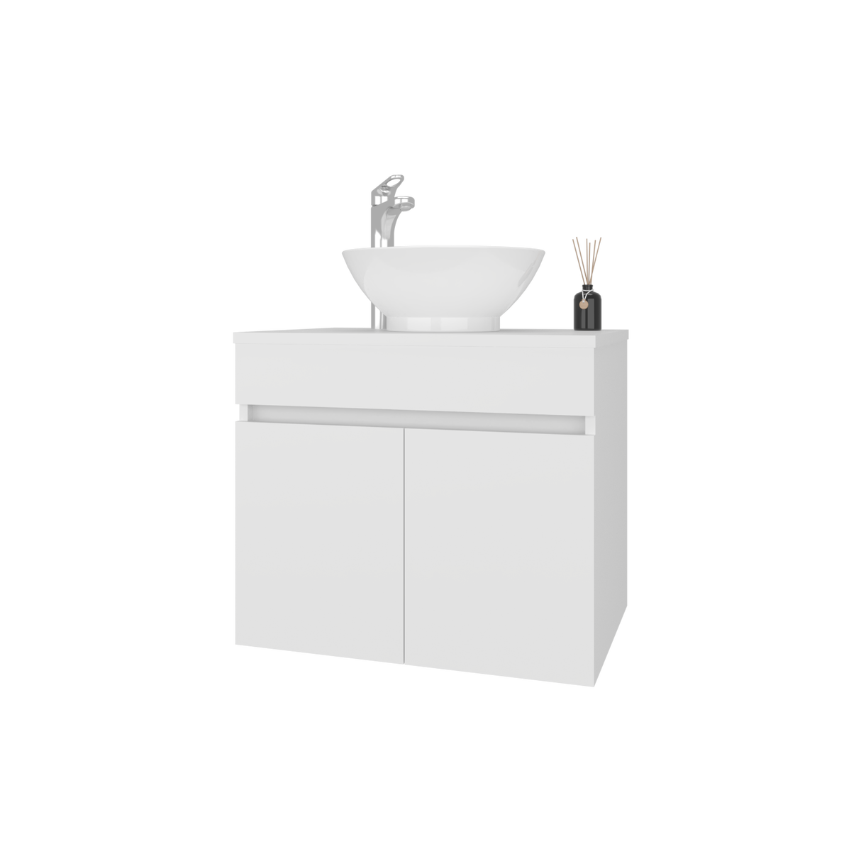 Mueble para Lavamanos Manchester Blanco 59.5x51.8cm Individual Flotante con Lavamanos Vessel y sin Cajones - MUEBLES PARA LAVAMANOS | Bylmo