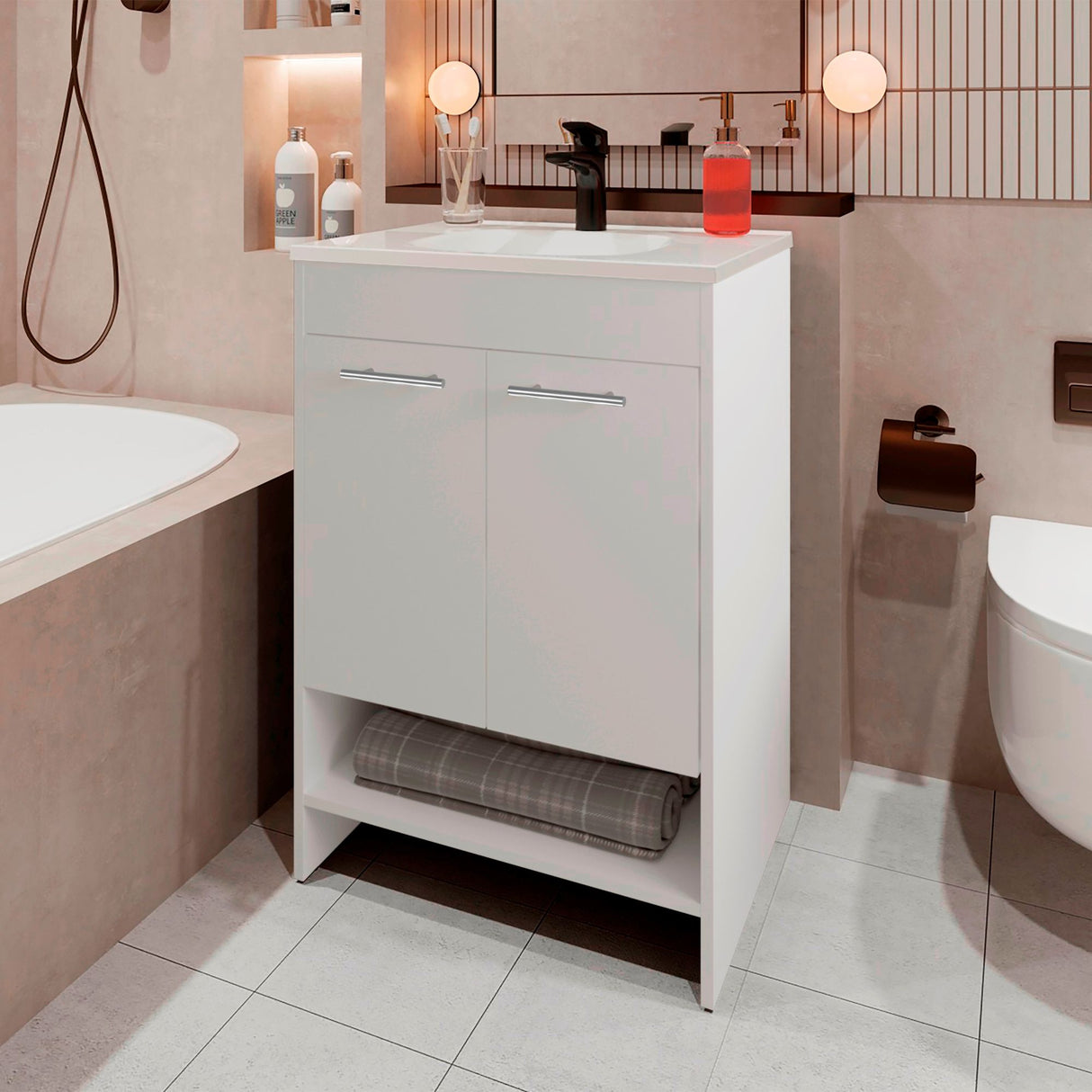 Mueble para Lavamanos Lorenzo Blanco 60x88cm Individual con Lavamanos Integrado y sin Cajones - MUEBLES PARA LAVAMANOS | Bylmo